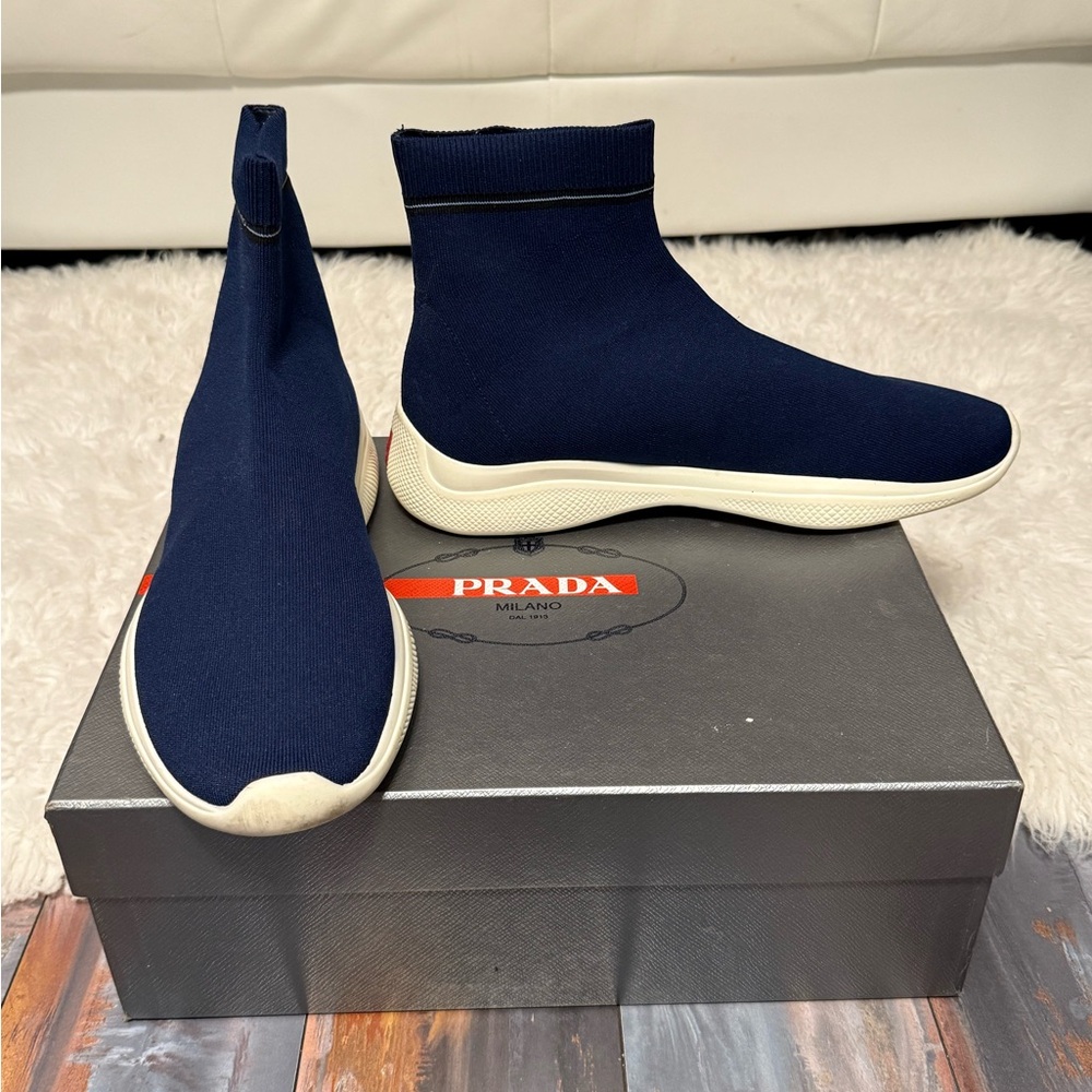 Prada Men's Navy Sock Sneakers
